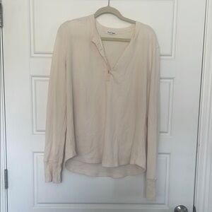 Cream Long Sleeve Relaxed top with Mandarin Collar